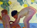 Siro Penagini, Ragazza con bambino al fiume, 1912, olio su tela (ANSA)