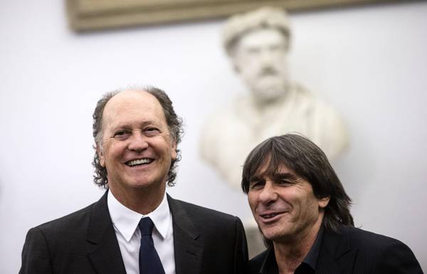 I due ex campioni giallorossi Paulo Roberto Falcao e Bruno Conti alla presentazione  del progetto del nuovo stadio