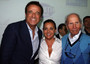 Christian De Sica con Patrizia Mirigliani e il padre Enzo alla conferenza stampa al palacongressi, di Miss Italia nel mondo, il 24 giugno 2007 a Lido di Jesolo