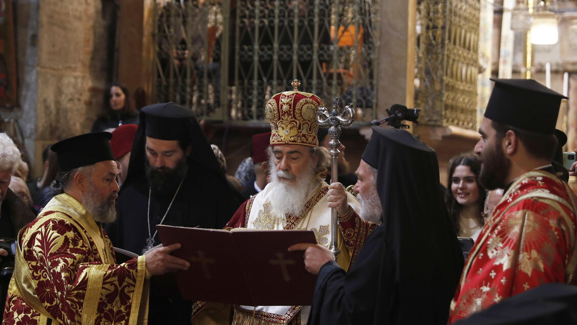 Washing of the Feet ceremony on Orthodox Maundy Thursday in Jerusalem © ANSA/EPA