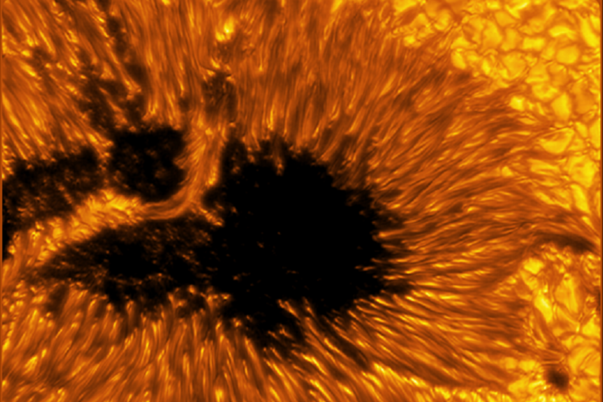 Un ponte di luce attraversa una macchia solare (fonte: NSF/AURA/NSO, Friedrich Wöger/NSO, Catherine Fischer/NSO, Philip Lindner, Leibniz-Institut für Sonnenphysik, KIS) - RIPRODUZIONE RISERVATA