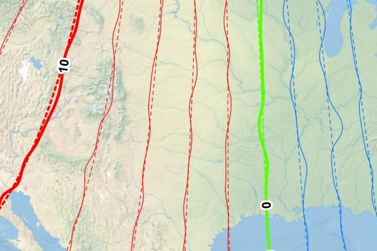 Rappresentazione grafica dello spostamento del Polo nord magnetico (fonte: NOAA NCEI) - RIPRODUZIONE RISERVATA