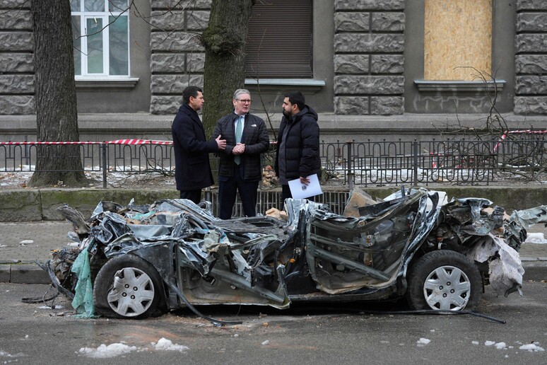 Primeiro-ministro britânico, Keir Starmer, também estava em Kiev no momento das explosões © ANSA/AFP