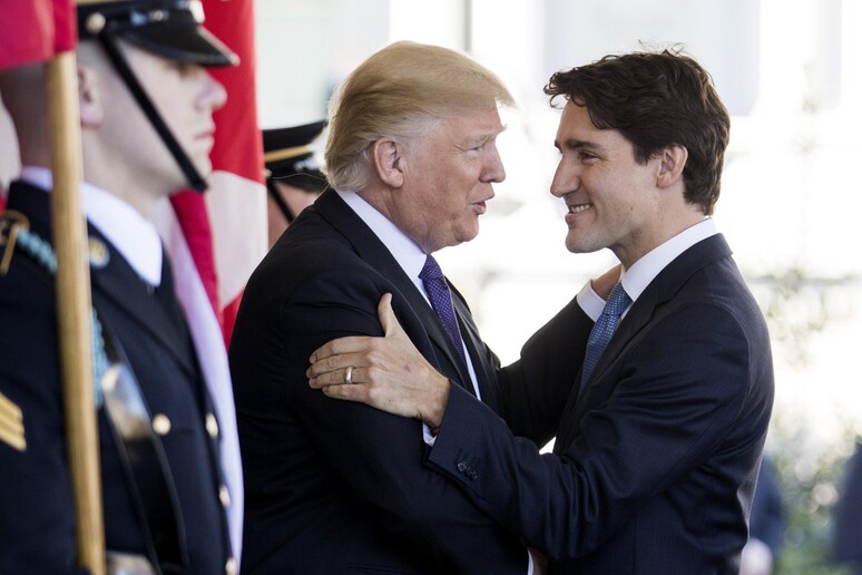 Donald Trump e Justin Trudeau durante encontro em fevereiro de 2017 © ANSA/EPA